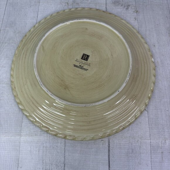 Roscher & Co BELLINI CREAM Embossed Rope Ring Earthenware  Dinner Plates Set 4 - Picture 3 of 16